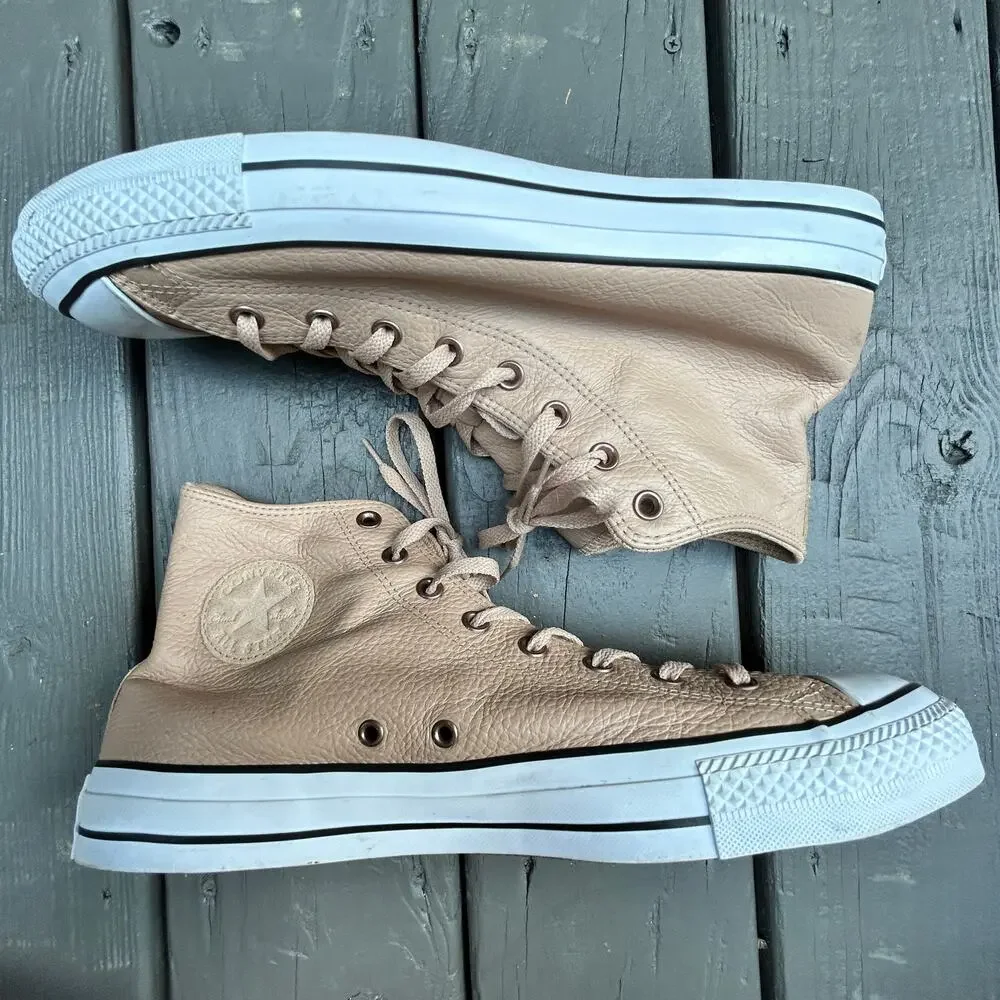 Converse Men's Chuck Taylor All Star Leather Sneaker Tan High Top Size M 13/W 15